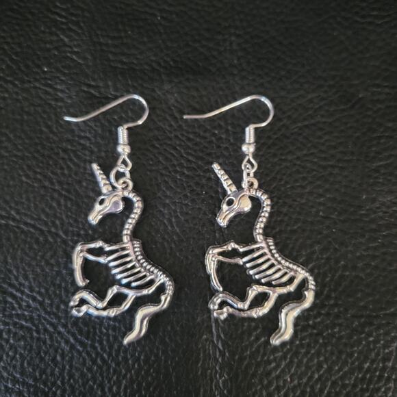 The Closet Fairy Jewelry - Zombie unicorn skeleton earrings